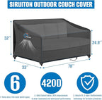 SIRUITON 2-Seat 78" W x 33" D x 32" H Garden Patio Sofa/Loveseat/Bench Cover, Heavy Duty 420D Oxford Waterproof Outdoor Sofa Cover, Lawn Patio Furniture Covers