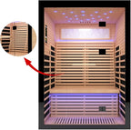 2 Person Infrared Sauna Home Indoor Sauna Canadian Hemlock Wooden Dry Sauna Room Low EMF 2160W with Oxygen Bar, 7 Color Therapy 53.1" x 47.2" x 74.8"