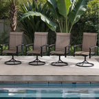 Patio Swivel Chairs Set of 6, Outdoor Swivel Chairs with Armrest, High Back Patio Chair with Metal Frame, All-Weather Outdoor Dining Chair for Deck, Porch and Lawn, Mocha