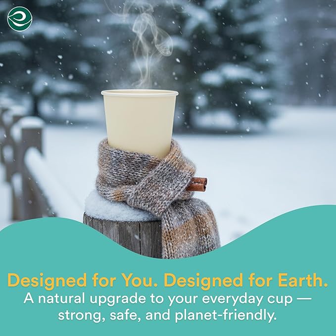 ECO SOUL 100% Compostable Plant-Based 12oz Hot Cups | (200 Count, 12 oz Hot Cups) | Disposable Bagasse Paper Cups | Eco-friendly Cups | Sturdy, Microwave & Oven Safe