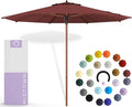 Midtown Umbrellas The Wooden 8 Feet Patio Umbrella With Terylast Cherry (Burgundy) Polyester Fabric - Aluminum Frame Market Umbrella For Backyard, Deck, Garden, Pool - Wooden Pole