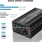 400W Power Inverter, FSATBTNE DC 12V to 110V AC Car Plug Adapter Outlet Converter with [65W PD USB-C] & [18W QC USB-A] Fast Charging Ports and 2 AC Outlets Car Power Inverters for Vehicles Black