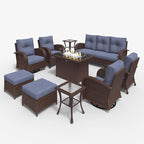 LayinSun 10 Pieces Outdoor Patio Furniture Set with Fire Pit Table, Rattan Wicker Sectional Swivel Rocker Chairs Sets