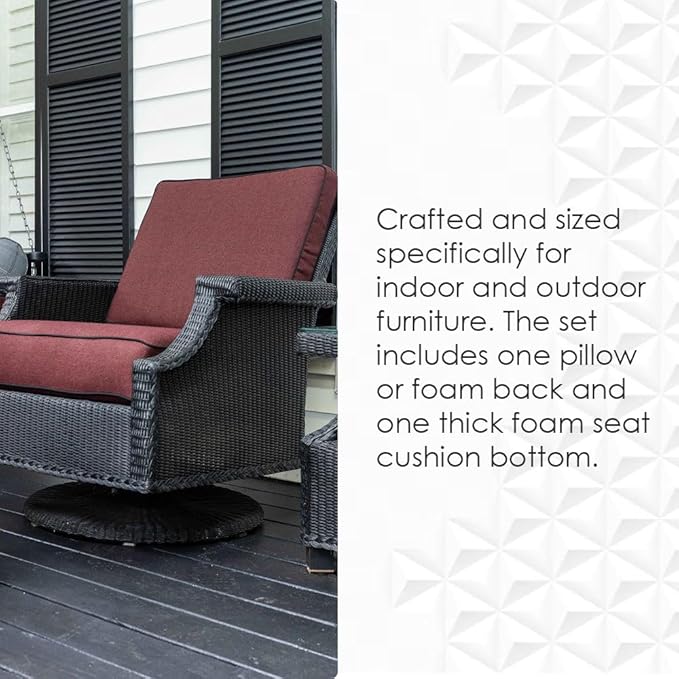 RSH DECOR: Deep Seating Cushion with Pillow Back | 25” x 25” Seat | Water and Fade-Resistant Spun Fabric | Outdoor Chair Cushion Set for Patio Furniture | Fenbrook Blue