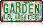 Vintage Garden Metal Tin Sign License Plate Wall Decor for Garden Lover 12 x 6 Inches - all pollinators welcome here