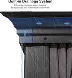 PURPLE LEAF 14' X 24' Outdoor Hardtop Gazebo Aluminum Pavilion with Galvanized Steel Double Roof for Garden Patio Lawns Permanent Gazebo with Curtains and Nettings Grey