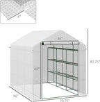 Outsunny 8' x 6' x 7' Walk-in Greenhouse, PE Cover, 4-Tier Shelves, Steel Frame Hot House, Roll-Up Zipper Door for Flowers, Vegetables, Saplings, Tropical Plants, White