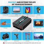 1500W Pure Sine Wave Inverter 12V DC to 110/120V AC Power Inverter with 2 AC Outlets, 3.1A USB Port, LCD Display, Remote Controller, Car Power Converter for Truck, Home, Vehicles, Boat