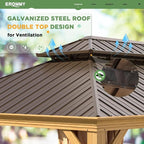EROMMY 14'x20' Gazebo, Galvanized Steel Double Roof with Wood Grain Aluminum Frame, Outdoor Permanent Metal Pavilion with Curtains and Nettings for Patio, Backyard and Deck