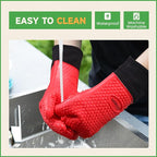 GEEKHOM BBQ Gloves Heat Resistant Oven Mitts - Silicone Grilling Gloves with 13.7" Arm Protection - Waterproof Pot Holder Non-Slip for Men & Women, Kitchen Outdoor Cooking, Baking, Camping, Red