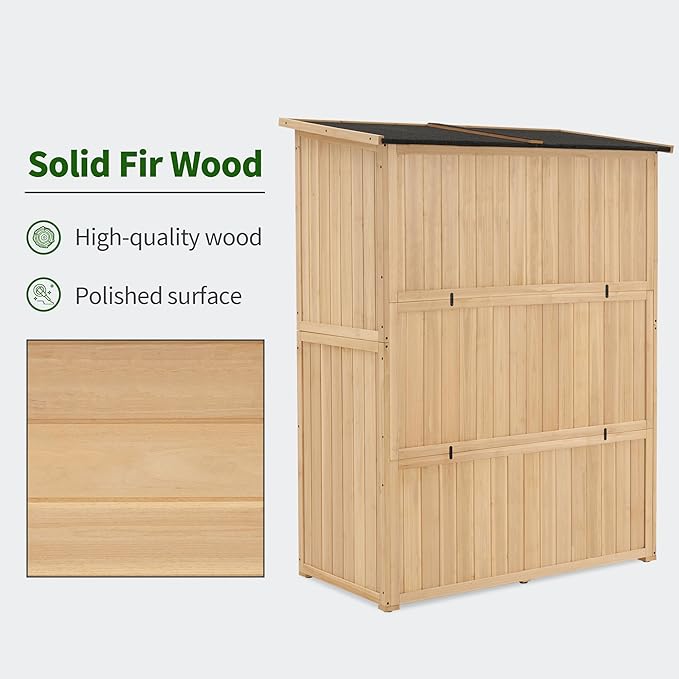 MCombo Outdoor Storage Cabinet, Wooden Storage Shed with Latch, Outside Garden Tool Shed with 2 Doors for Patio Yard Lawn, 1900 (Natural, Large)
