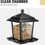 Veehoo Metal Bird Feeder for Outdoor Hanging-Wild Bird Feeder with 4 Perches, Guard Booth Bird Seed Feeder for Outside Garden Backyard Attracting Wild Birds Chickadees Cardinals Finches Black