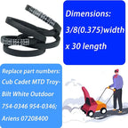754-0346 Snowblower Auger Drive Belt 3/8" x 30" for Cub Cadet MTD Troy-Bilt White Outdoor 754-0346 954-0346 Ariens 07208400 S-tens 265-013 Toro 6552(2 Pcs)