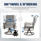 UDPATIO Patio Swivel Dining Chairs Set of 4, Outdoor Swivel Chairs High Back with Padded All Weather Textilene Metal Rocking Frame for Lawn Garden Backyard, Grey White