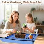 LASZOLA 45 pcs Repotting Set with Potting Mat Tiny Tools for Indoor Plants Succulents, Gardening Bag Kit with Waterproof Tray and Mini Tools, Ideal for Soil Replacement Seedling Transplanting, Blue