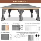 COBIZI Gazebo 12x20 Heavy Duty Gazebos with Curtain and Netting Outdoor Gazebo Canopy Double Roof Patio Gazebos with Metal Steel Frame for Patio, Garden, Backyard (Gray)