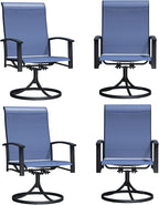 Patio Swivel Chairs Set of 4, Outdoor Swivel Chairs with Armrest, High Back Patio Chair with Metal Frame, All-Weather Outdoor Dining Chair for Deck, Porch and Lawn, Blue