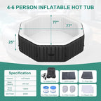 DoCred 4-6 Person Inflatable Hot Tub, 77" X 77" X 25" Octagonal Blow up Portable Hot tub with 130 Bubble Jets, Large Outdoor Spa Bathtub Set Included Heater Pump, Insulated Cover and Filter
