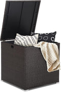 RELAX4LIFE Outdoor Storage Box 72-Gallon - Outside Wicker Storage Bin with Waterproof Zippered Liner, Gas Strut, Package Delivery Boxes for Outside, Accessories, Garden Tools Storage Deck Box