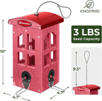 Kingsyard Upgraded Rainproof Bird Feeder for Outdoor Hanging - Metal Feeding Port, Recycled Plastic Wild Bird Feeder with Metal Mesh Tray for Goldfinch Small Bird, Garden Yard Decoration, Red