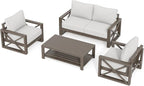 UDPATIO 4 Piece Faux Wood Aluminum Patio Furniture Set Modern Patio Conversation Set with Coffee Table for Balcony, Backyard, Deck, 600D Waterproof Furniture Cover Included, Light Grey
