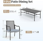 Patio Table and Chairs Set of 8, All-Weather Breathable Metal Mesh Patio Chair with Gourd-Shaped Armrests, 83x39 Rectangle Table with Umbrella Hole, 9 Pcs Metal Frame Patio Dining Set