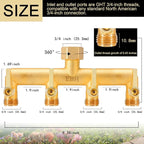 EBH Brass Garden Hose Splitter, 4-Way Heavy Duty Hose Splitter, Outdoor Faucet Manifold, with Extended Metal Handle and Individual On/Off Valve Spout, 3/4” GHT Threads