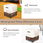 Waterproof Patio Ottoman Cover,Square Patio Small Side Table Cover,Heavy Duty Outdoor Furniture Cover Size 22L x 22W x 18H inch(Beige&Brown)