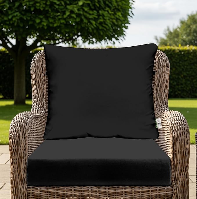 RSH DECOR: Deep Seating Cushion with Pillow Back | 23” x 26” Seat | All-Weather Spun Fabric | Water and Fade-Resistant | Outdoor Chair Cushion Set for Patio Furniture | Black