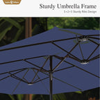 Sophia & William 15 ft Extra Large Patio Umbrella with Base Included, Rectangular Outdoor Umbrella Heavy Duty, Market Umbrella Double-sided Fade Resistant for Pool Garden Backyard, Navy Blue