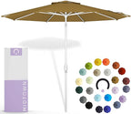 Midtown Umbrellas The Swilt 8 Feet Patio Umbrella in Terylast Sand (Tan) Polyester Fabric - Fiberglass Ribs, Auto-Tilt Aluminum Frame For Backyard, Deck, Garden, Pool - White Pole