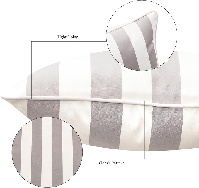 Pack of 2 Decorative Outdoor Throw Pillows 23" x 23" Square Garden Cushion for Patio Sofa Thick Cushion for Couch,Sofa,Grey Stripes