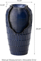 Glitzhome 28.25" H Oversized Ceramic Petals Textured Jar Outdoor Water Fountain, Vintage Cobalt Blue Glaze Vase Patio Garden Waterfall Fountain with LED Light and Submersible Pump