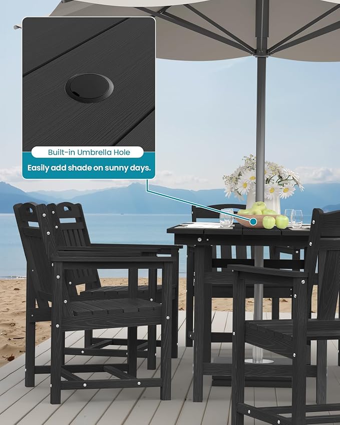 Ciokea Outdoor Patio Dining Chair Set of 2, HDPE Porch Chairs for Dining Table, All-Weather Durable Outdoor Furniture for Backyard, Garden, Lawn & Poolside, Black