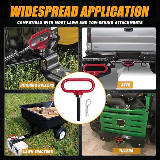 Magnetic Hitch Pin, Lawn Mower Trailer Hitch Pins 1/2 Inch - Strong Heavy Duty Magnet Trailer Gate Pin for Mowers, Lawn Tractors, Towing Cargo, ATV - Simple One Handed Hook On & Off（Red）