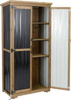 Outdoor Storage Cabinet,Wood & Metal Storage Shed with Adjustable Shelves & Lockable Doors,Vertical Outdoor Cabinets for Backyard Patio, Gardening Tools and Accessories,Brown