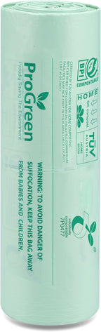 ProGreen Compostable Trash Bags 2.6 Gallon, 100 Count, Extra Thick 0.71 Mil, Small Compost Kitchen Bin Bags, Food Scraps Yard Waste Bags, Compost ASTM D6400 BPI and TÜV AUSTRIA Certified.