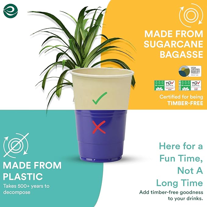 ECO SOUL 100% Compostable Plant-Based 16oz Hot Cups | (50 Count, 16 oz Hot Cups) | Disposable Bagasse Paper Cups | Eco-friendly Cups | Sturdy, Microwave & Oven Safe