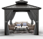 10'x10' Hardtop Gazebo, Heavy Duty Aluminum Permanent Hardtop Gazebo Outdoor Pavilion with Curtains and Netting for Garden (Gray, 10'x10')