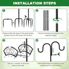 Double Shepherds Hooks for Outdoor, Upgraded Heavy Duty Bird Feeder Pole, Freestanding Hose Stand Adjustable Water Hose Holder with 5 Prongs Base, Thickened Garden Hooks for Outside Yard Lawn
