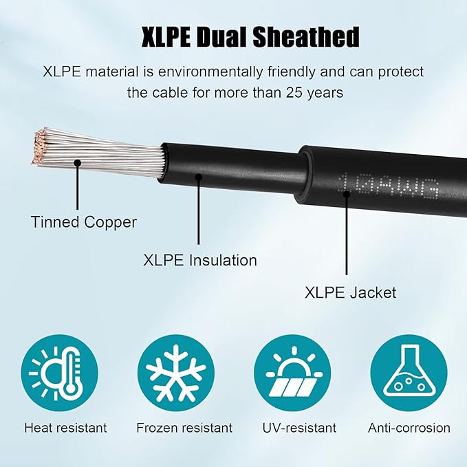 10 AWG Solar Cable 150FT Red + 150FT Black Tinned Copper Wire, 10 Gauge Solar Panel Wire for RV, Automotive, Trailer, Marine, Outdoors