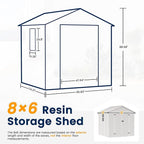 UDPATIO Resin Storage Shed 8 x 6 FT, Outdoor Garden Sheds with Floor Plastic Patio Outdoor Storage Shed with Lockable Door, Sandstone