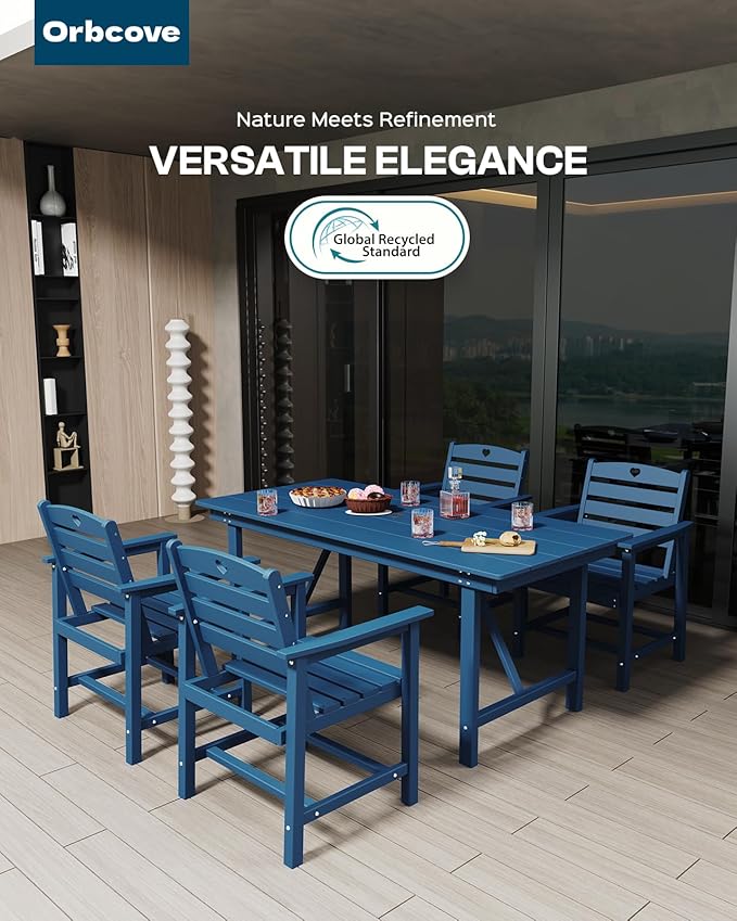 HDPE 2-Piece Outdoor Dining Chairs, Weather-Resistant Heart-Cutout Design Patio Dining Chairs, Outdoor Furniture for Lawn, Patio, Porch, Deck, Poolside, Yard (Classic Blue)