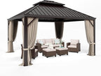 HERA'S HOUSE 12x14ft Hardtop Gazebo, Aluminum Metal Gazebo with Galvanized Steel Double Roof Canopy, Curtain and Netting, Permanent Pavilion for Patio Backyard Deck Lawn