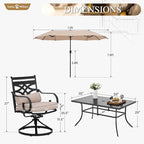 Sophia & William Swivel Patio Dining Set for 6 | 13ft Patio Umbrella Beige | Removable Seat Cushions | Black 59" Patio Dining Table