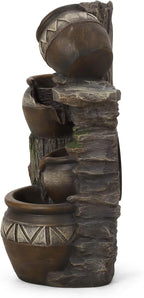 Merax 19.75" High Weather Resistant Floor Fountain with Light, 3 Tier Outdoor Fountain, Stacked Jar Design for Garden Patio Yard, Brown+Gray