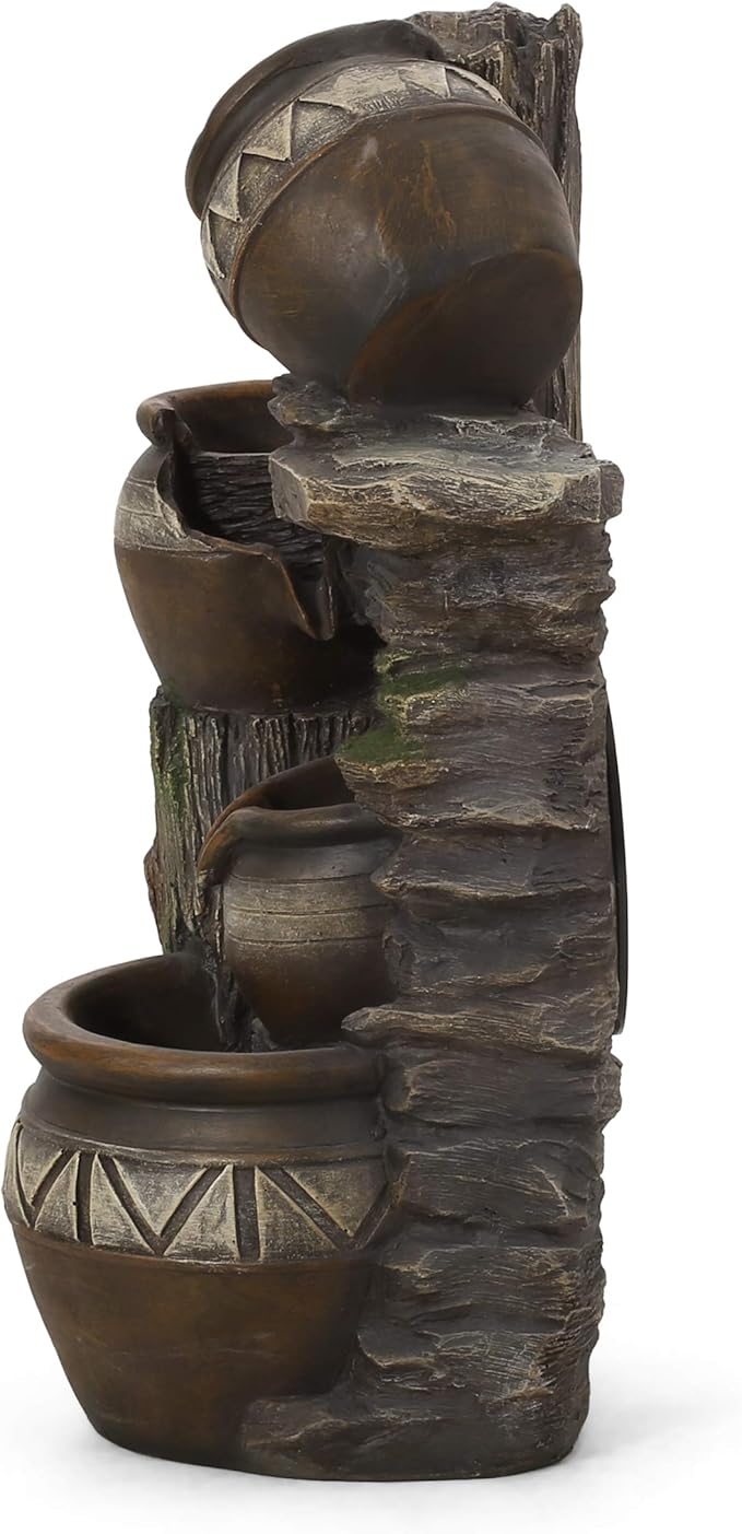 Merax 19.75" High Weather Resistant Floor Fountain with Light, 3 Tier Outdoor Fountain, Stacked Jar Design for Garden Patio Yard, Brown+Gray