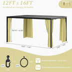 Gazebo Universal Replacement Privacy Curtain,12'×16' Gazebo Outdoor Waterproof Curtains, 4-Panels Sidewall Curtains with Double Zipper for Patio Canopy, Garden and Backyard (Curtain Only)