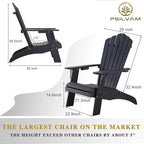 Psilvam Adirondack Chair, Oversized Poly Lumber Fire Pit Chair with Cup Holder, 350Lbs Support Patio Chairs for Garden, Weather Resistant Outdoors Seating, Relaxing Gift for Father & Mother (2, Black)