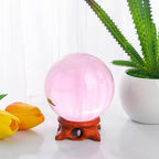 Pink Crystal Ball 80mm/3.1 inch with Rose Wooden Stand and Gift Box for lensball Photography,Fortune Teller,Feng Shui, Witchcraft Decor,Scrying,Magic,Quartz Crystal Orb Prop Decorative Glass Sphere